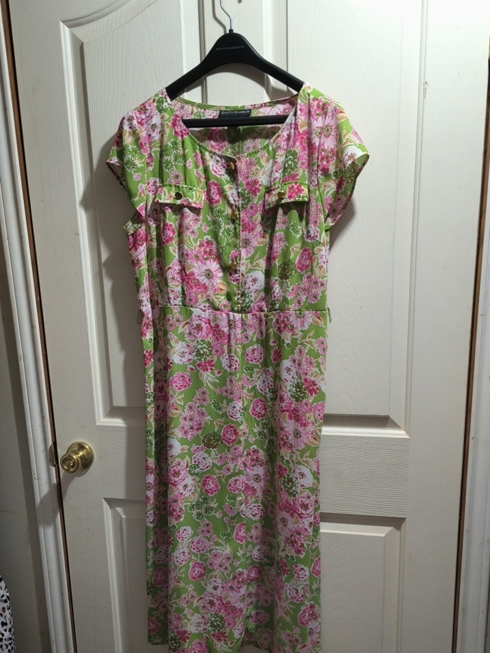 Green and Pink Floral Cap Sleeve Midi Dress